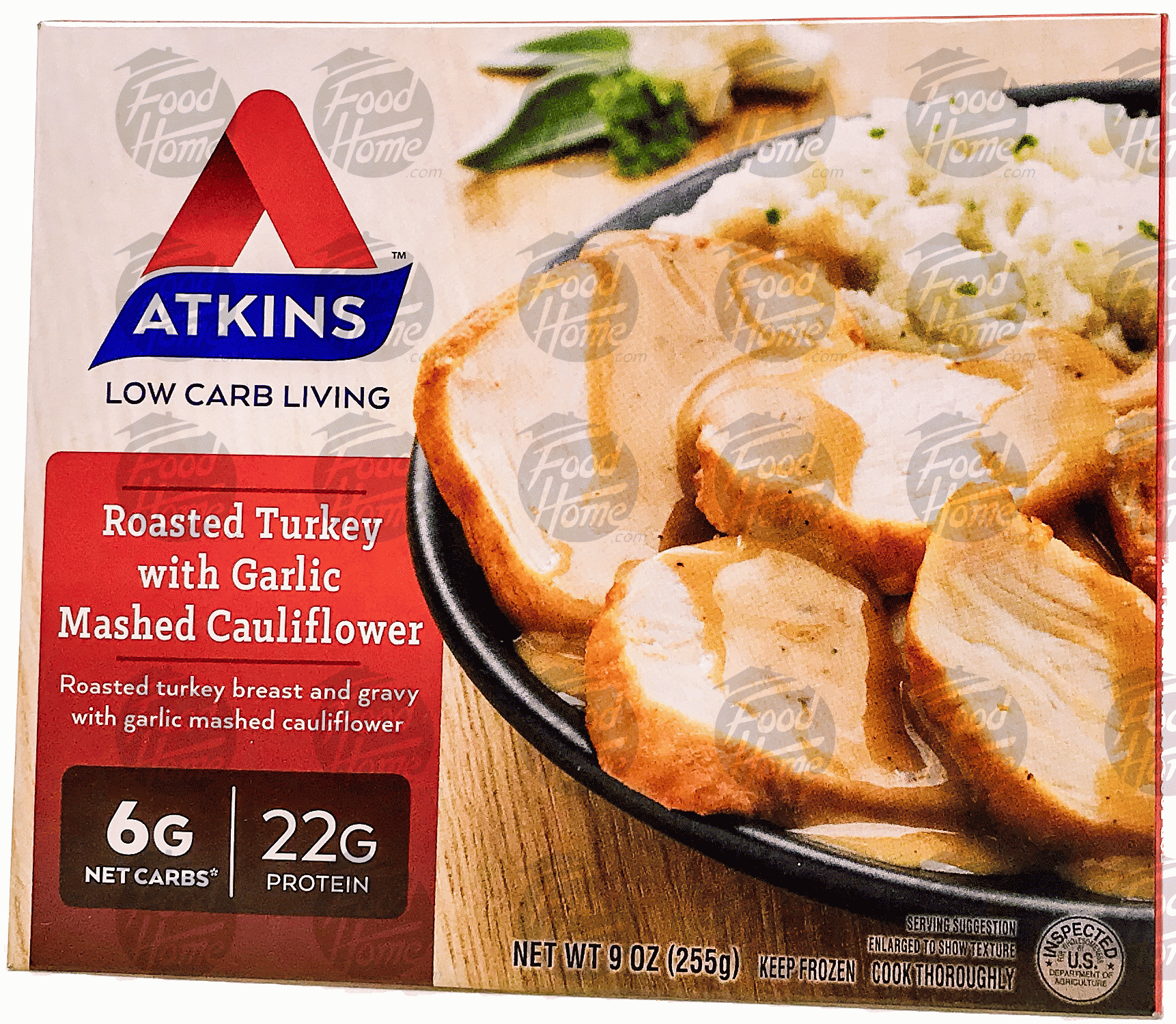 Atkins  roasted turkey with garlic mashed cauliflower, frozen box Full-Size Picture